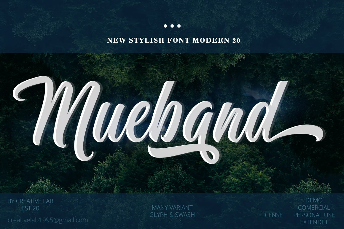 Mueband Font featuring connected cursive-style lettering and high thick-to-thin stroke contrast
