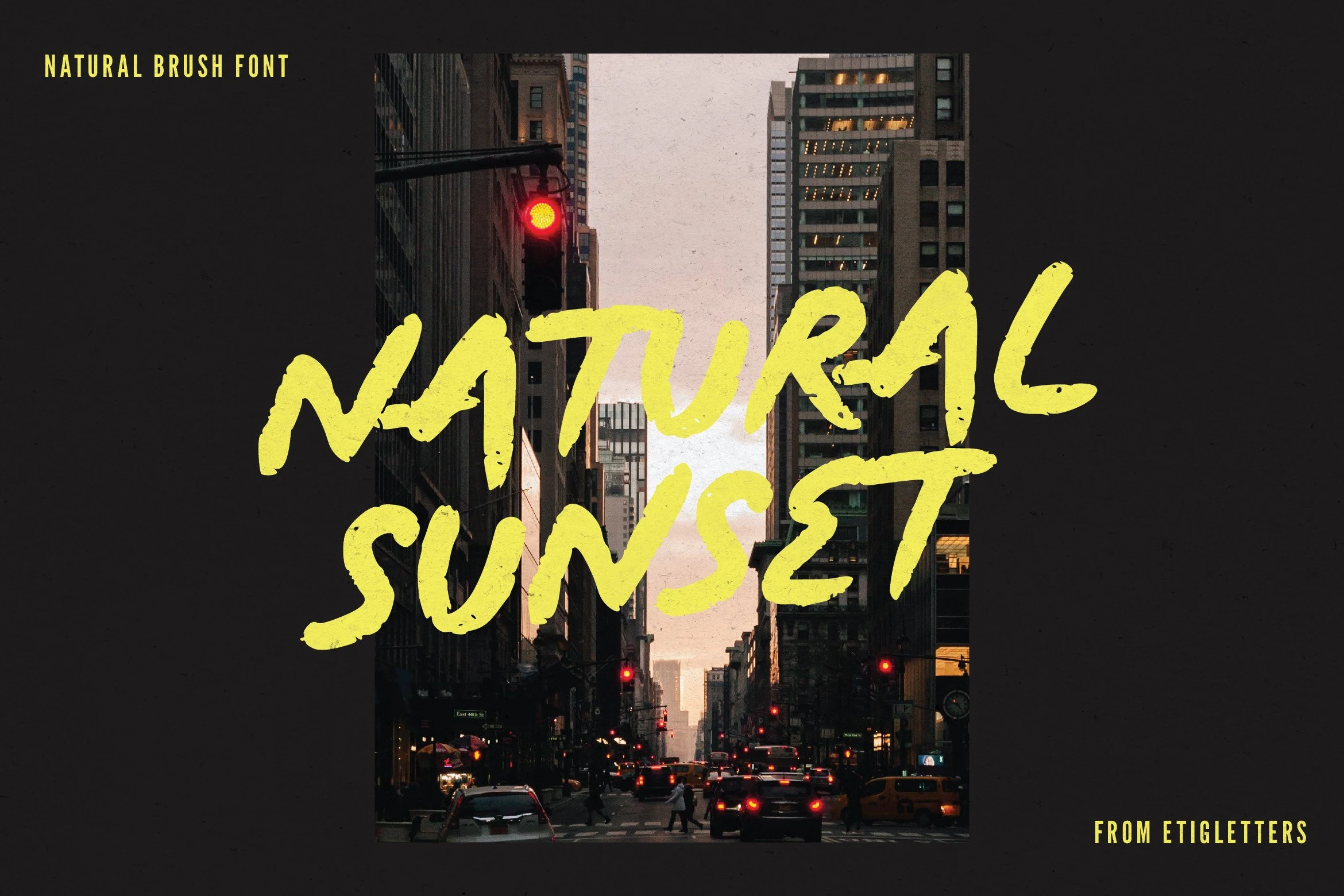 Natural Sunset Font preview with bold brush lettering