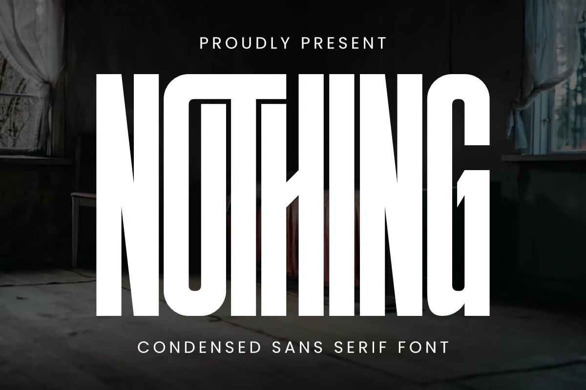 Nothing Font preview with ultra-condensed bold white sans serif lettering