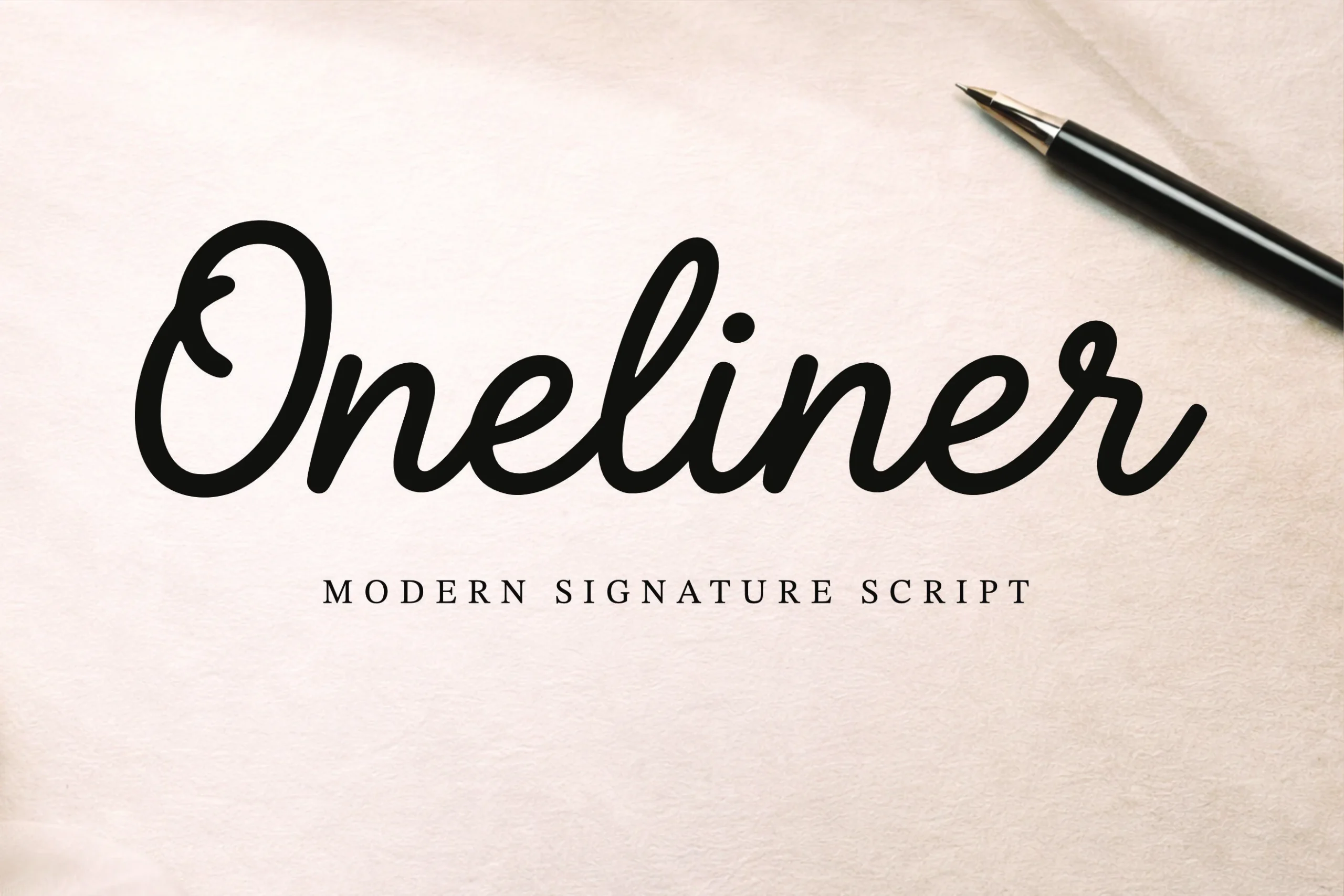 Oneliner Font preview with bold black monoline script lettering and rounded handwritten strokes