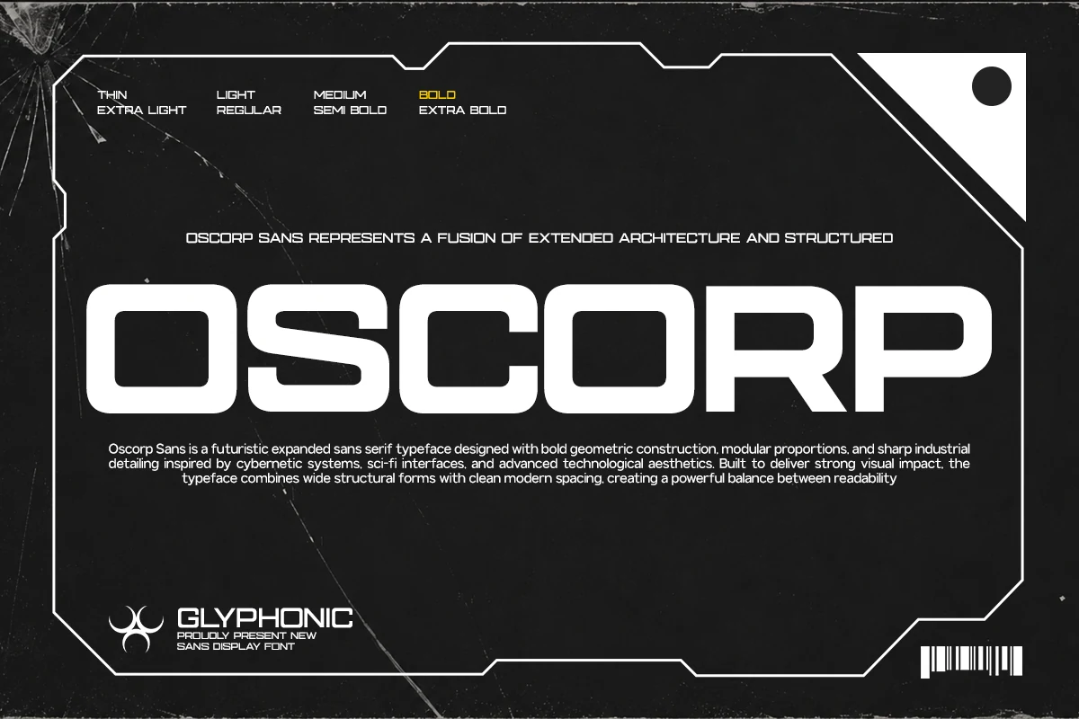 Oscorp Font is a wide geometric sans serif with squared outer corners and rounded interior corners.