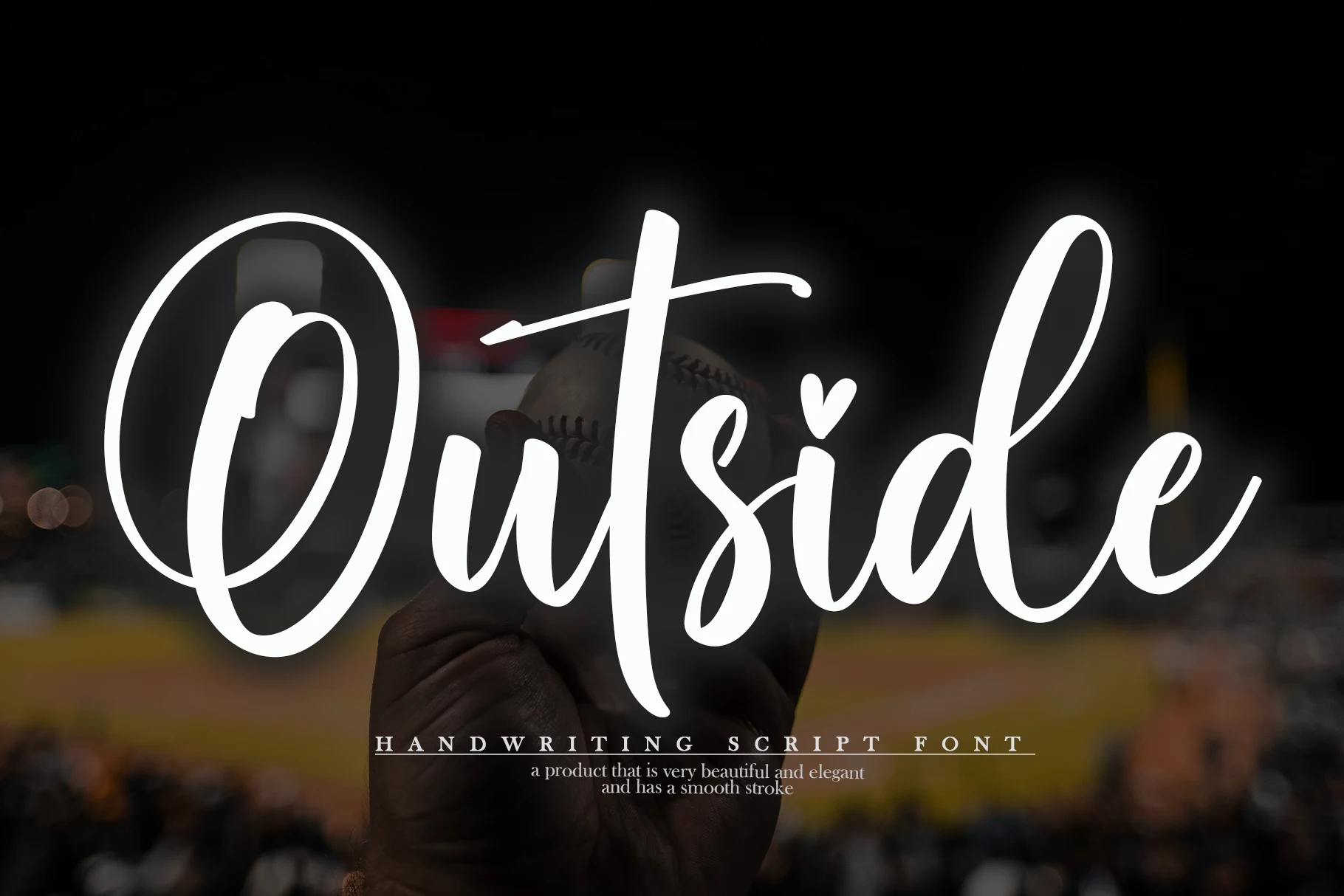 Outside Font is a flowing connected script with high stroke contrast, a pronounced slant, and a heart-shaped dot on the lowercase i.