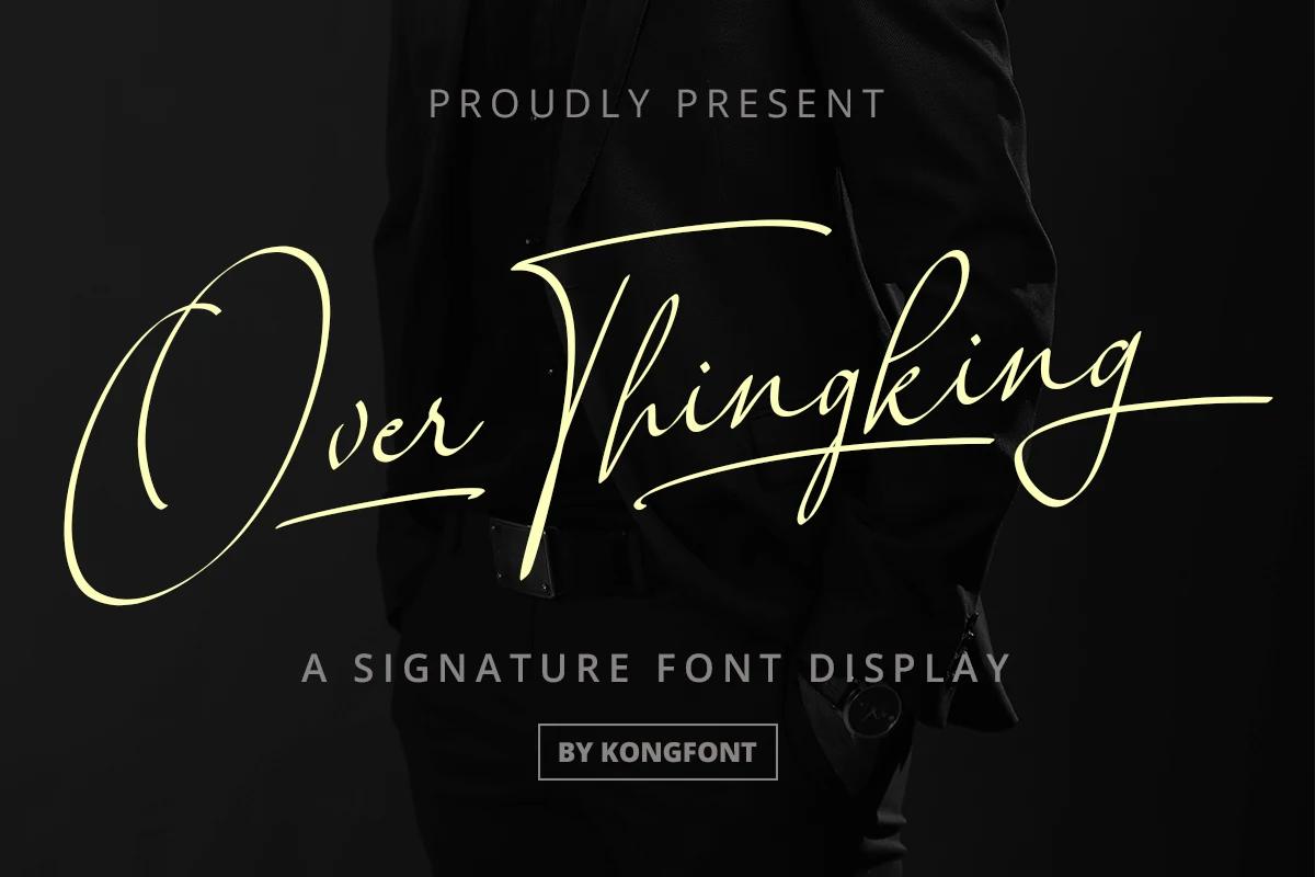 Over Thingking Font featuring high stroke contrast and connected cursive letterforms