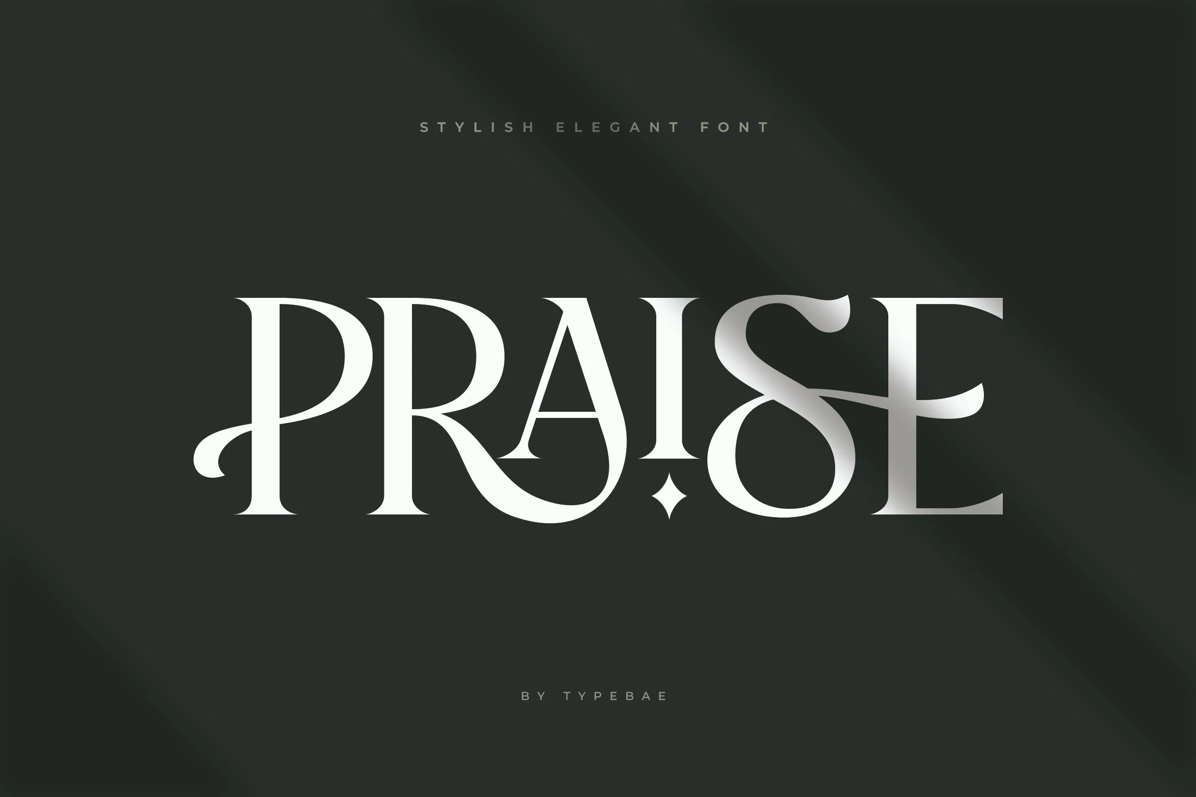 Praise Font preview with high-contrast serif lettering and curved display forms