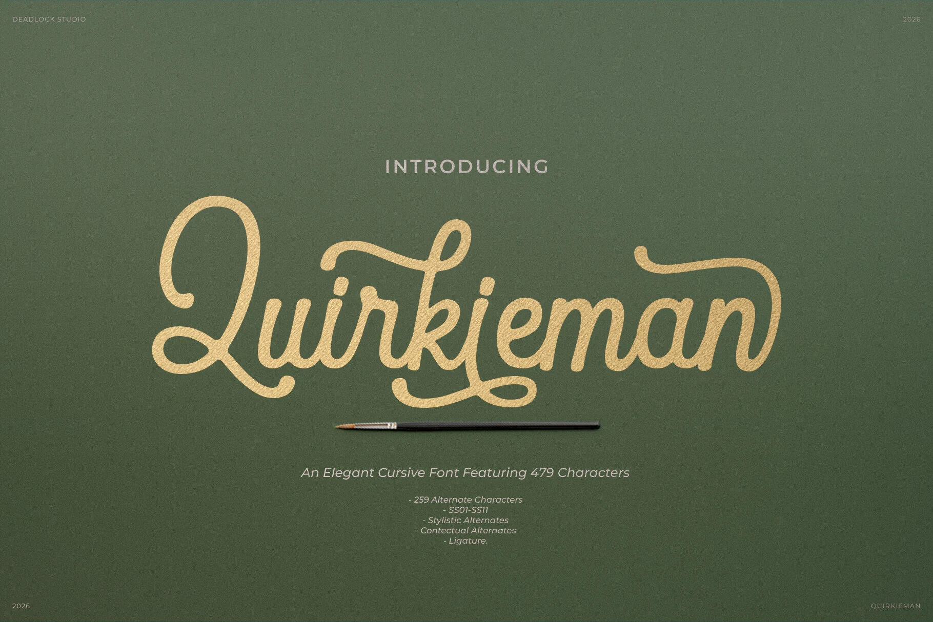 Quirkieman Font is a connected cursive typeface with rounded curves, consistent strokes, and pronounced horizontal swashes.