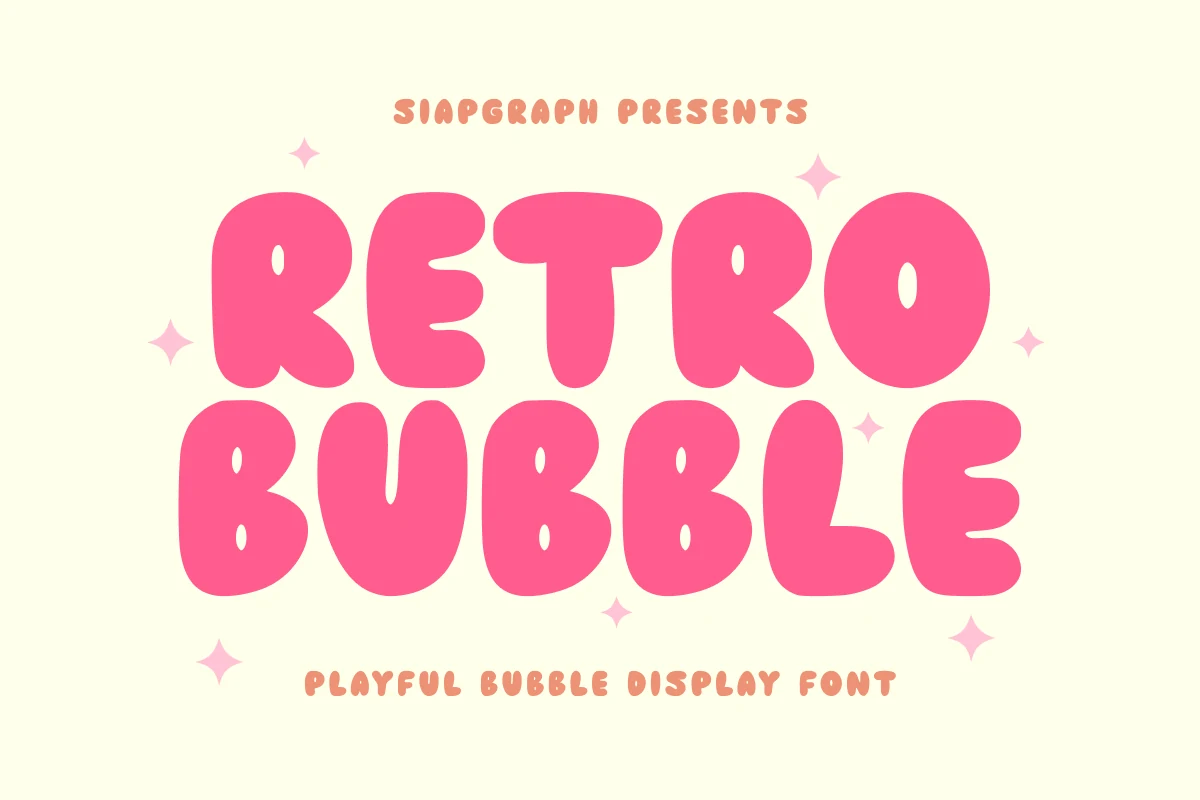 Retro Bubble Font features thick, rounded characters with soft, inflated forms and wide proportions.