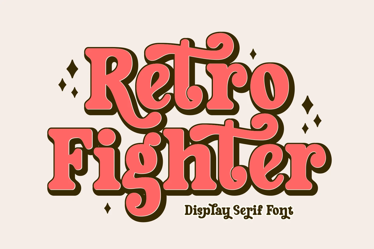 Retro Fighter Font featuring heavy high-contrast serif letters with rounded slab serifs and curling terminal details.