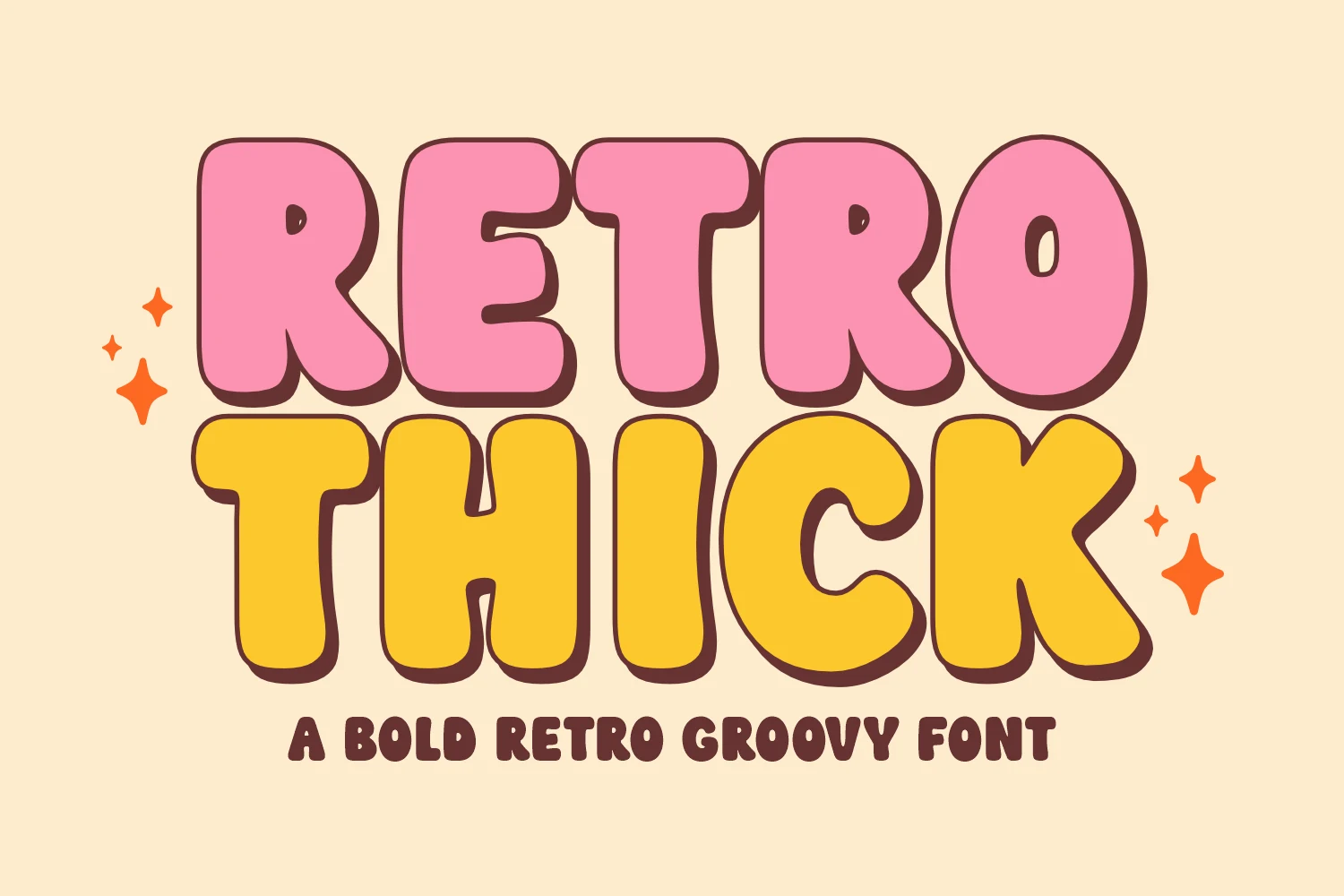 Retro Thick Font with bold rounded bubble letterforms, thick monolinear strokes, and low contrast.