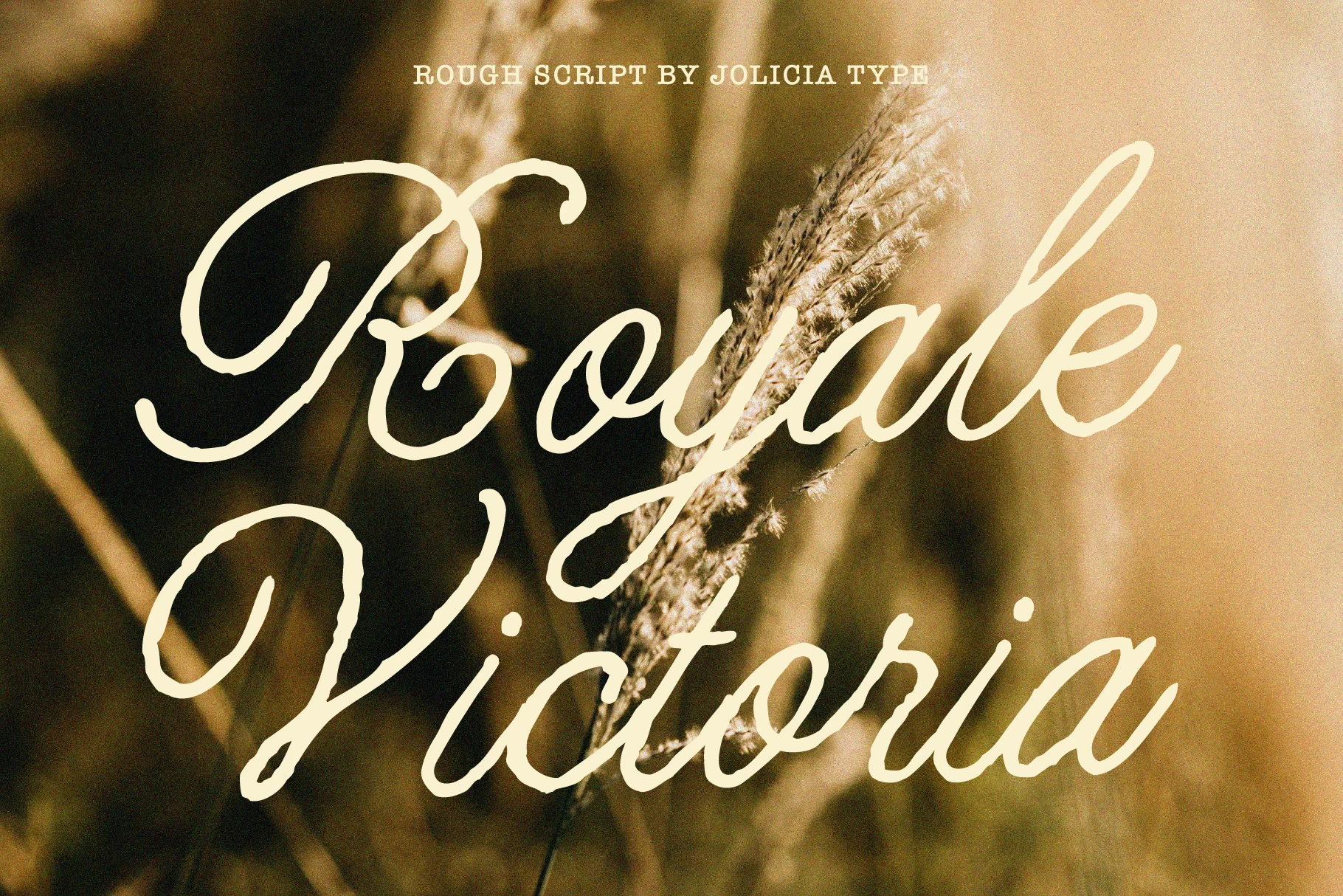 Royale Victoria Font is a textured, right-leaning script with connected letterforms and rough-edged strokes.