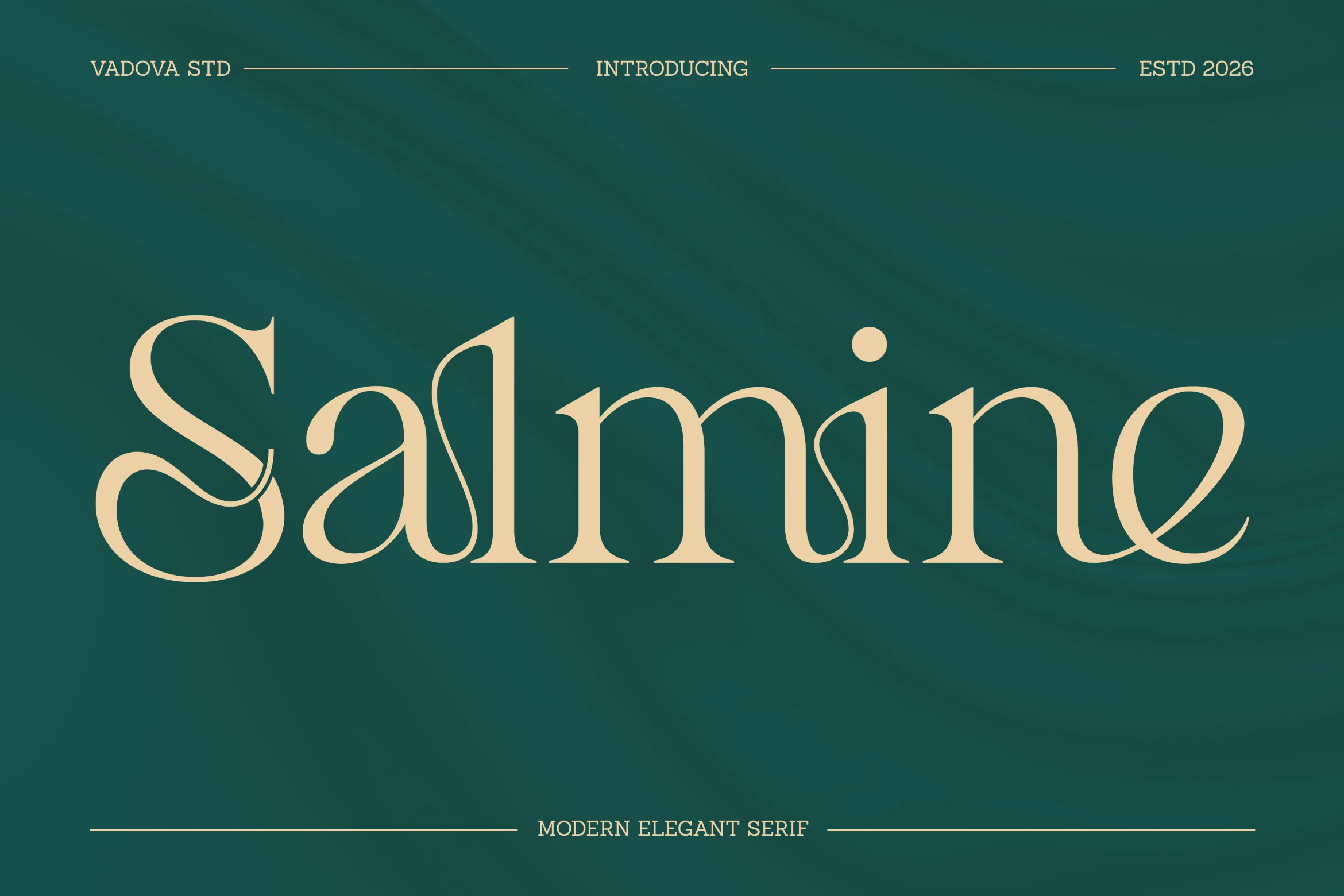 Salmine Font preview with cream elegant serif lettering, high contrast strokes, and flowing ligatures