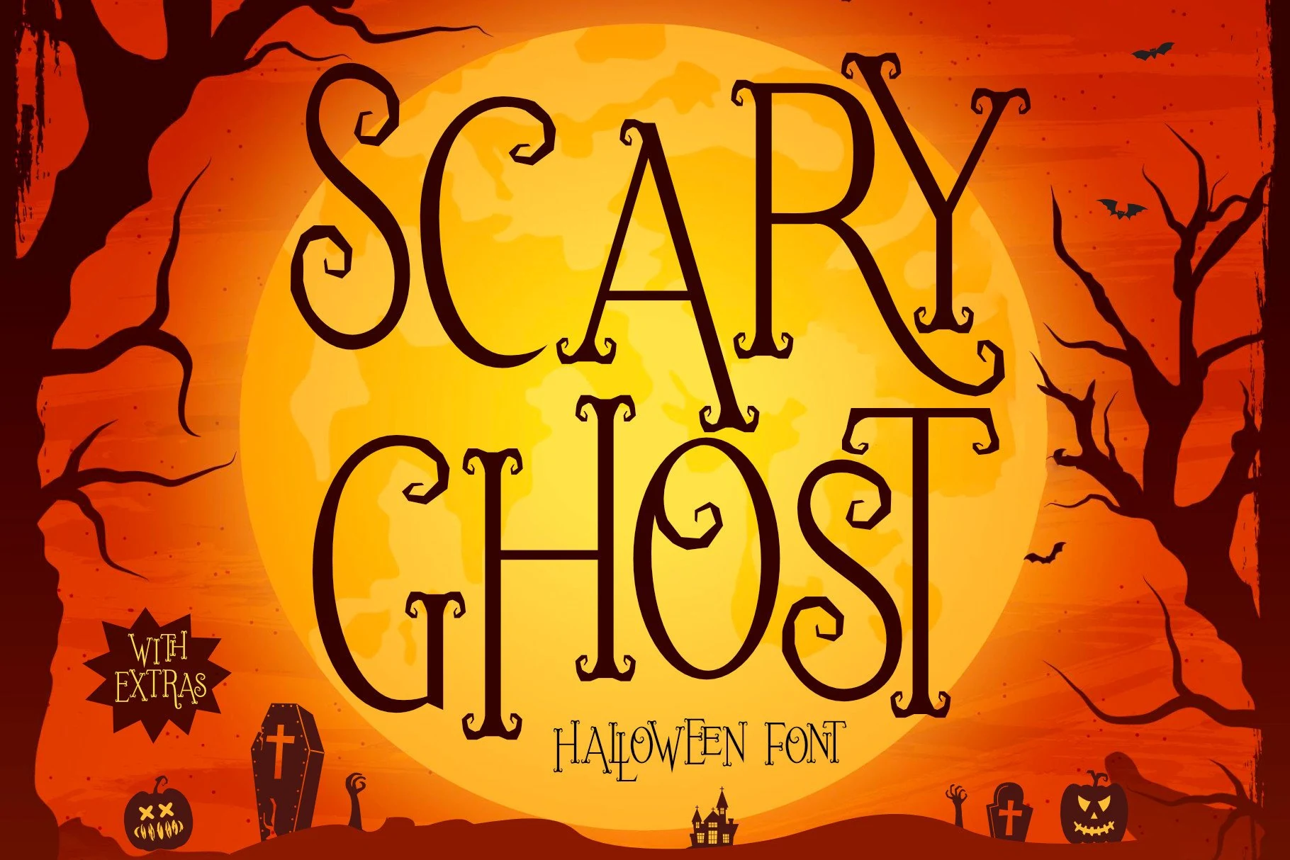 Scary Ghost Font in a large jagged display style with sharp serif-like terminals and irregular strokes.