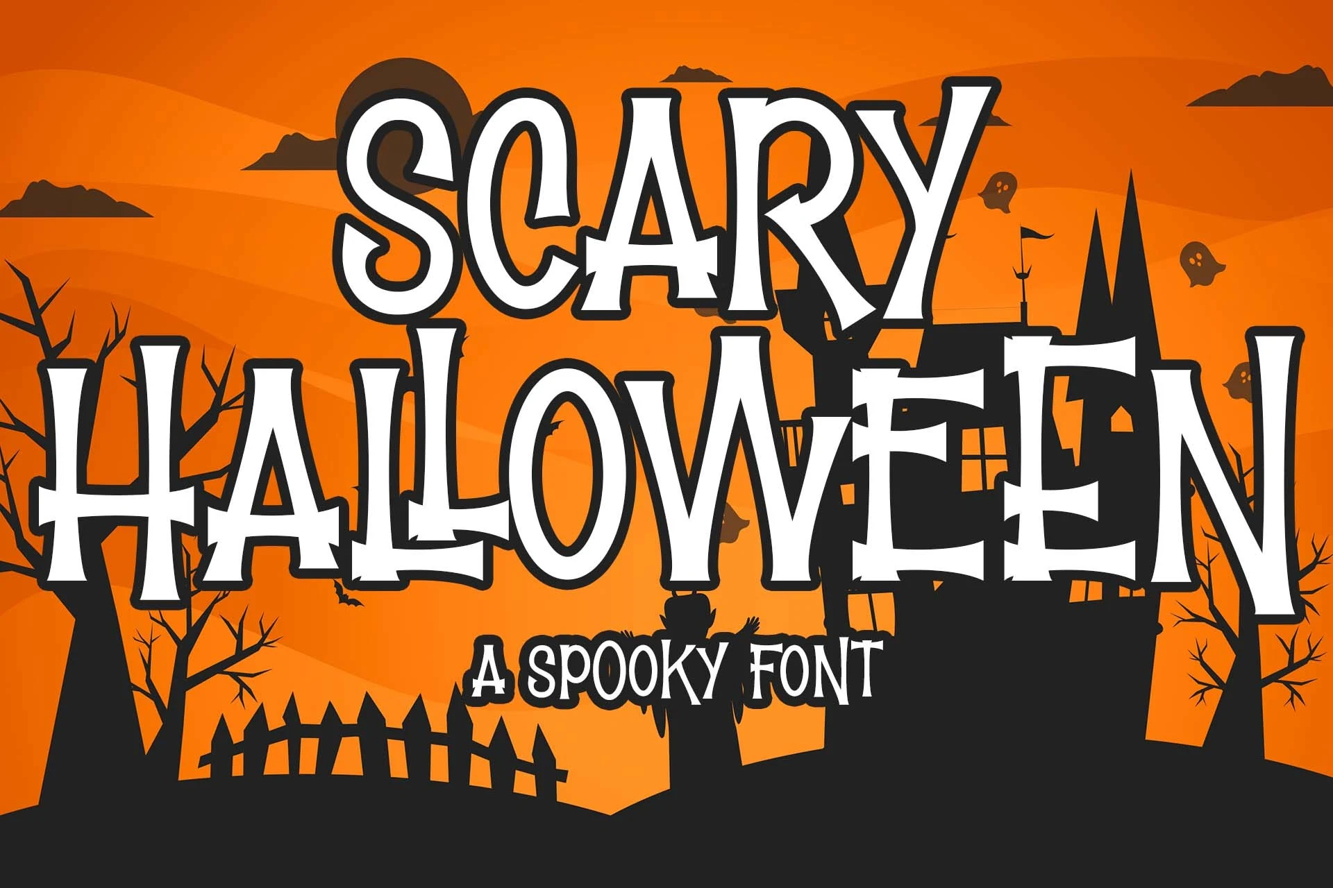 Scary Halloween Font features bold condensed letterforms with jagged serif terminals and uneven baseline heights.