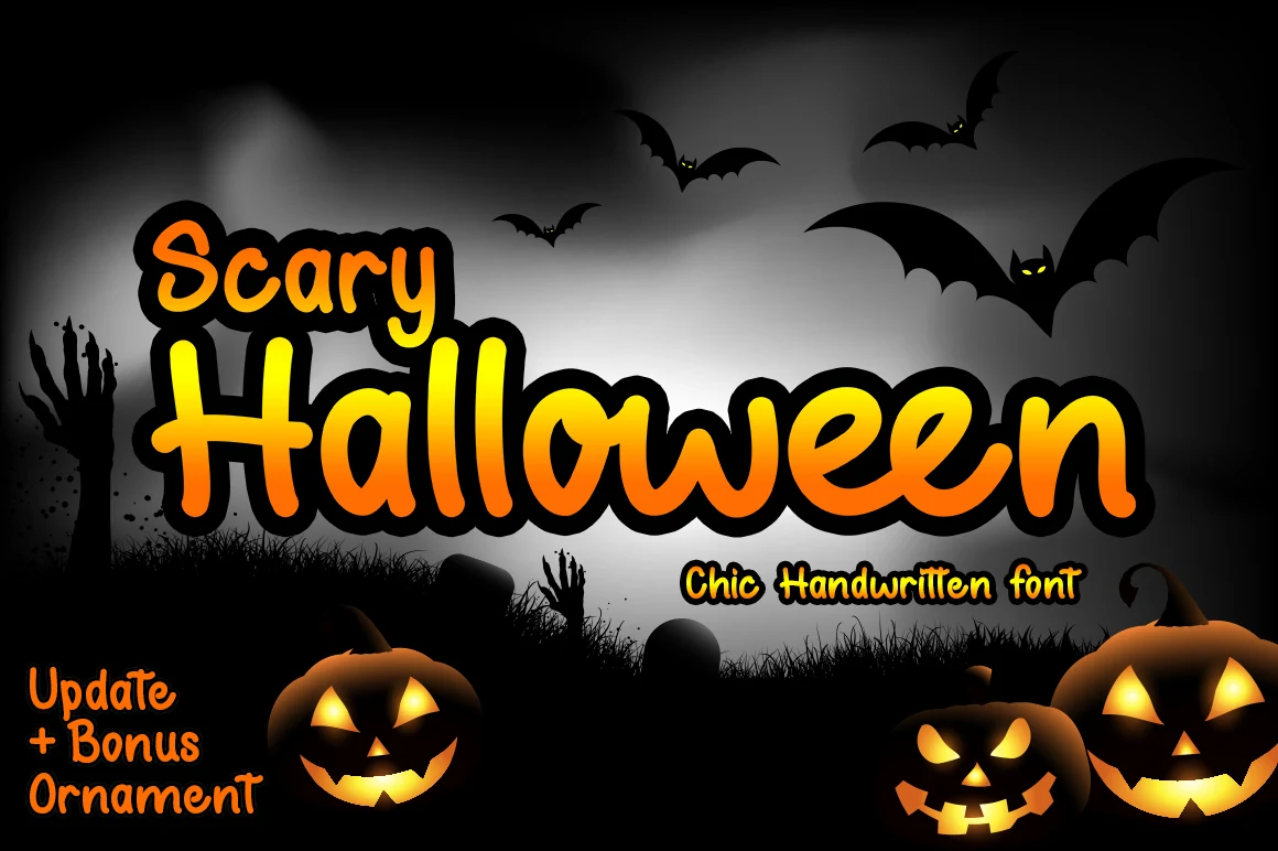 Scary Halloween font preview with rounded handwritten letters, monoline strokes, and a bouncy irregular baseline.