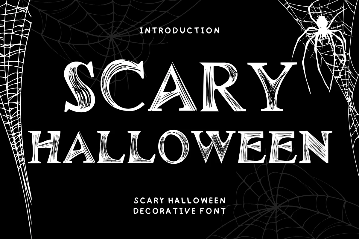 Scary Halloween Font is an upright display serif with high stroke contrast, etched internal texture, and sharp wedge-shaped serifs.