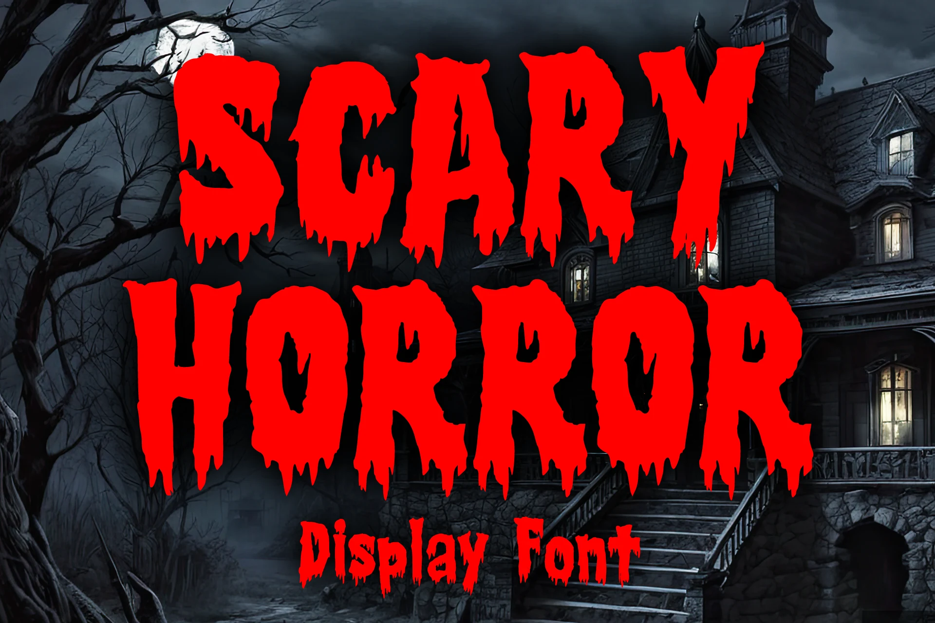 Scary Horror Font with heavy condensed letters, dripping terminals, and distressed irregular edges.