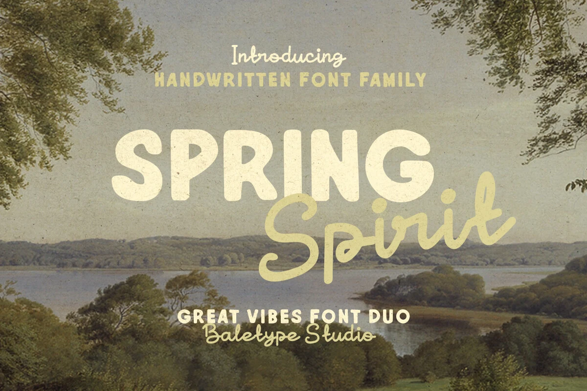 Spring Spirit Font preview with bold sans and script lettering