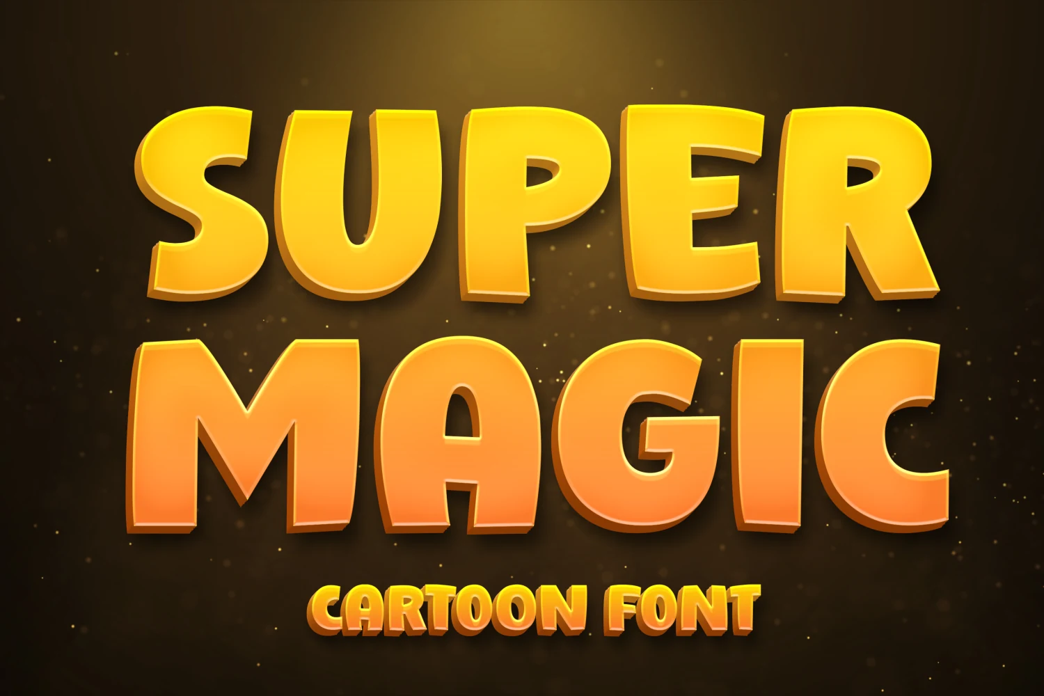 Super Magic Font preview with bold rounded yellow cartoon display lettering