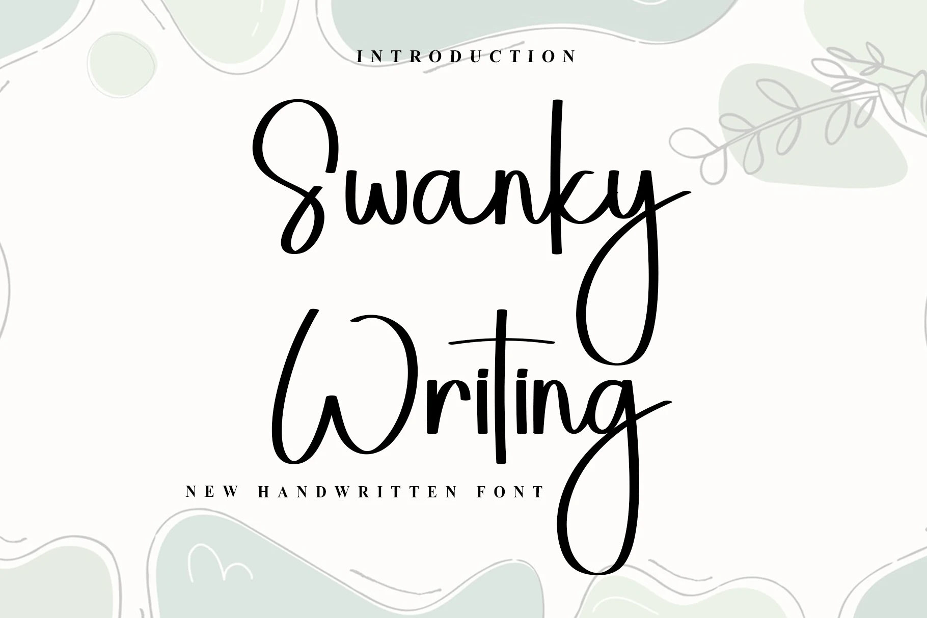 Swanky Writing Font preview with black handwritten script, tall loops, and long flowing descenders