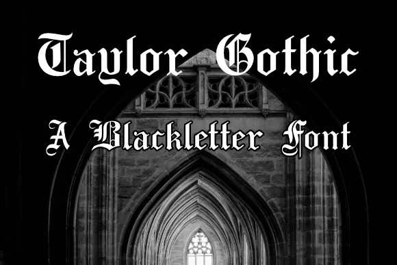 Taylor Gothic Font featuring vertical compressed letterforms and sharp angular terminals