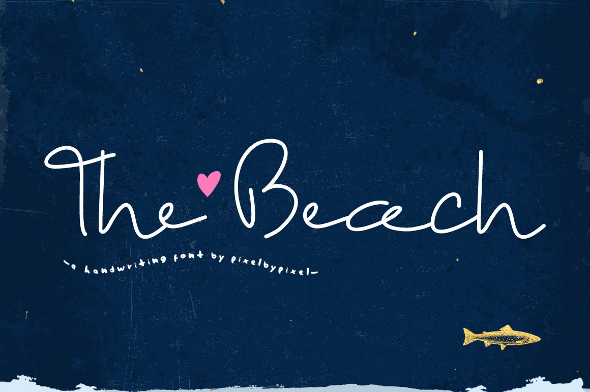 The Beach Font preview with thin white handwritten script, long strokes, and imperfect casual lettering