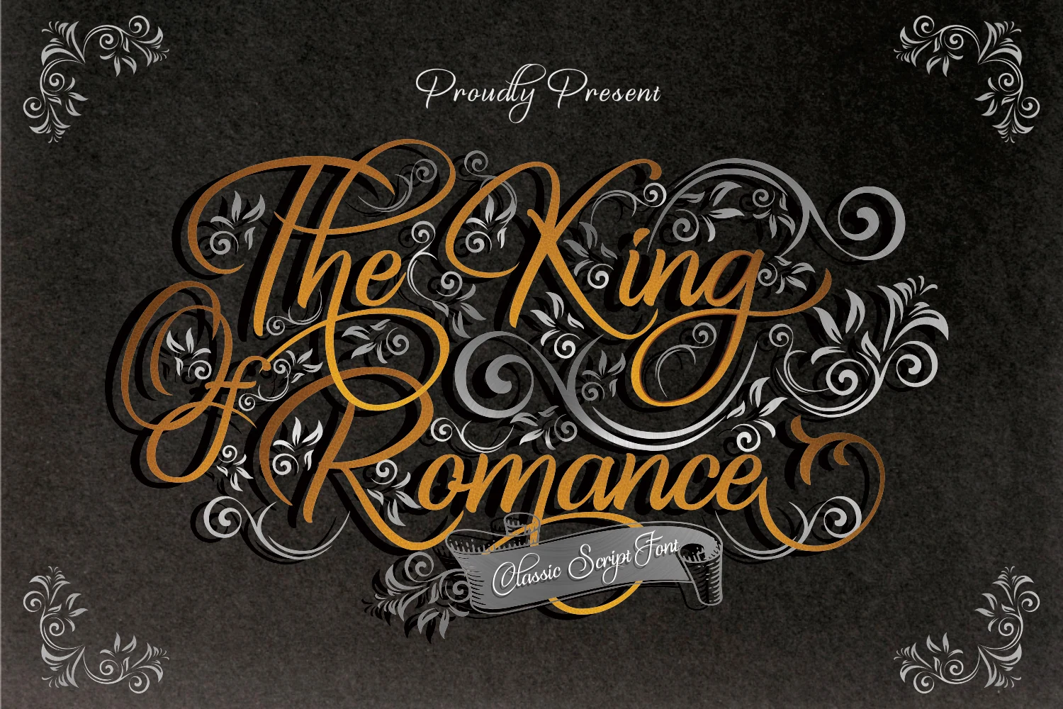 The King of Romance Font preview with ornate script lettering