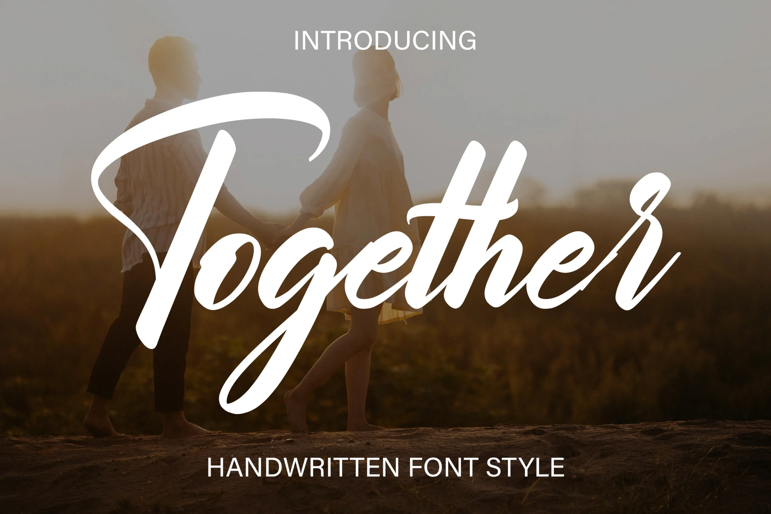Together Font preview with bold white handwritten script and a sweeping capital T