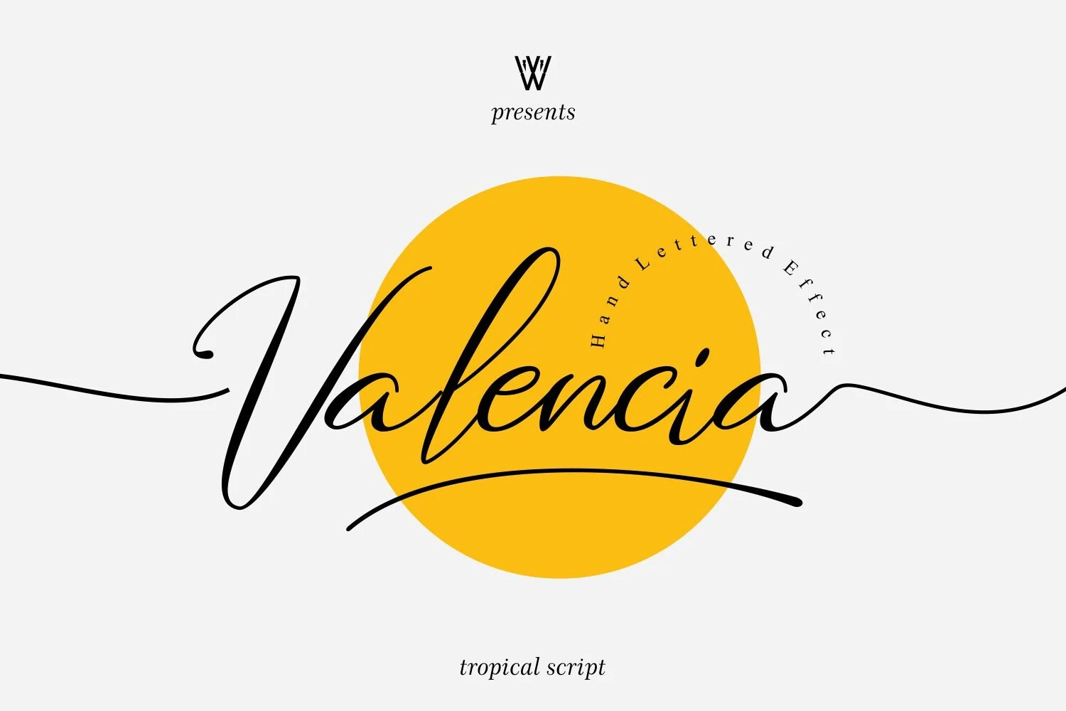 Valencia Font is a flowing connected script with a pronounced rightward slant, monolinear strokes, and sweeping entry and exit strokes.