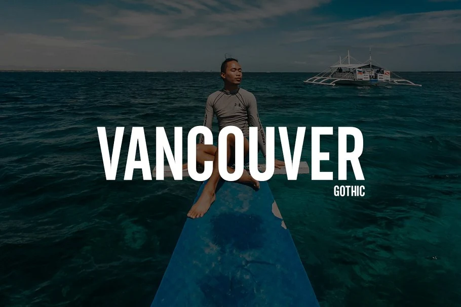 Vancouver Font preview with bold condensed logo lettering