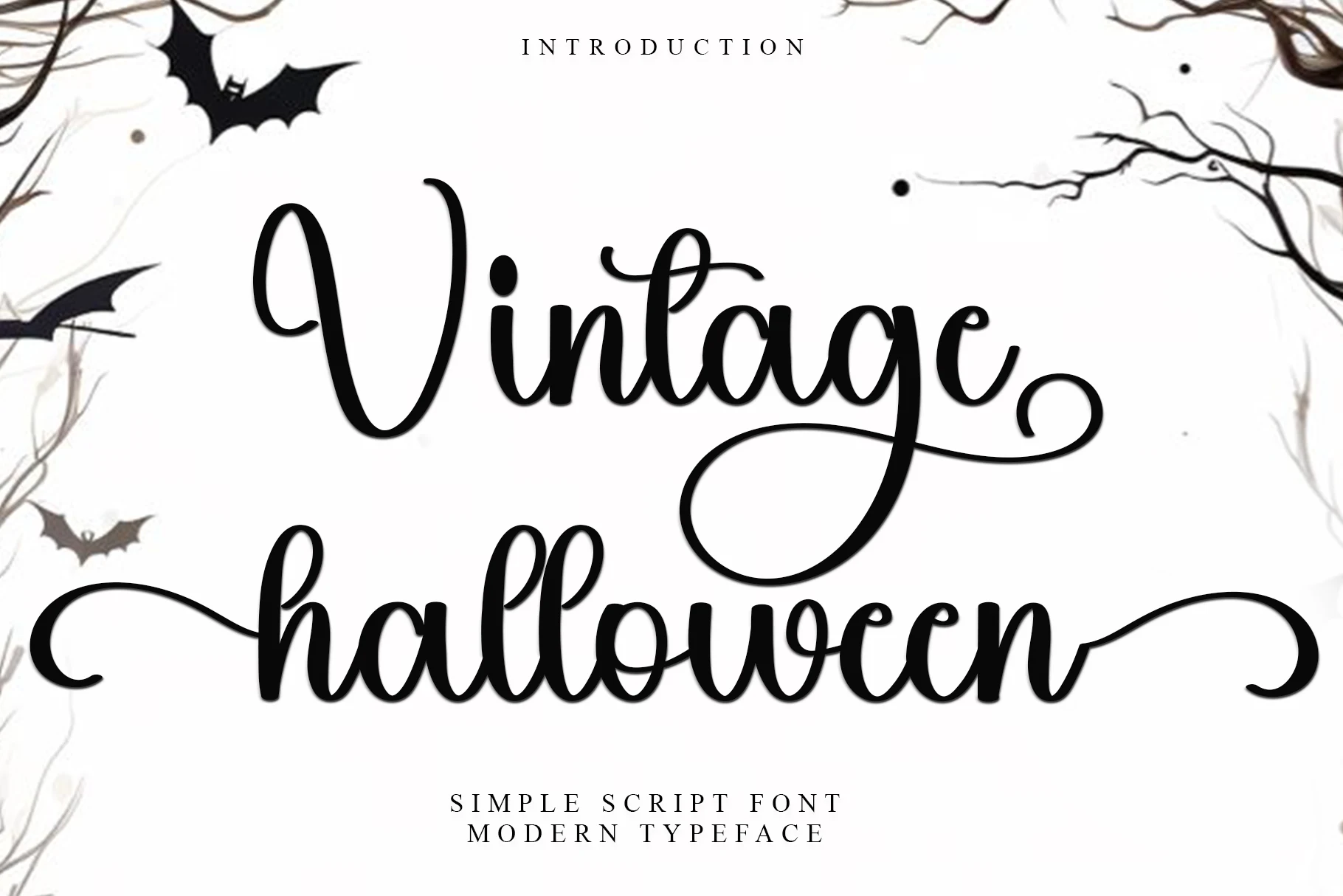 Vintage Halloween Font is a decorative script with fluid connected letters, high stroke contrast, and long sweeping swashes.