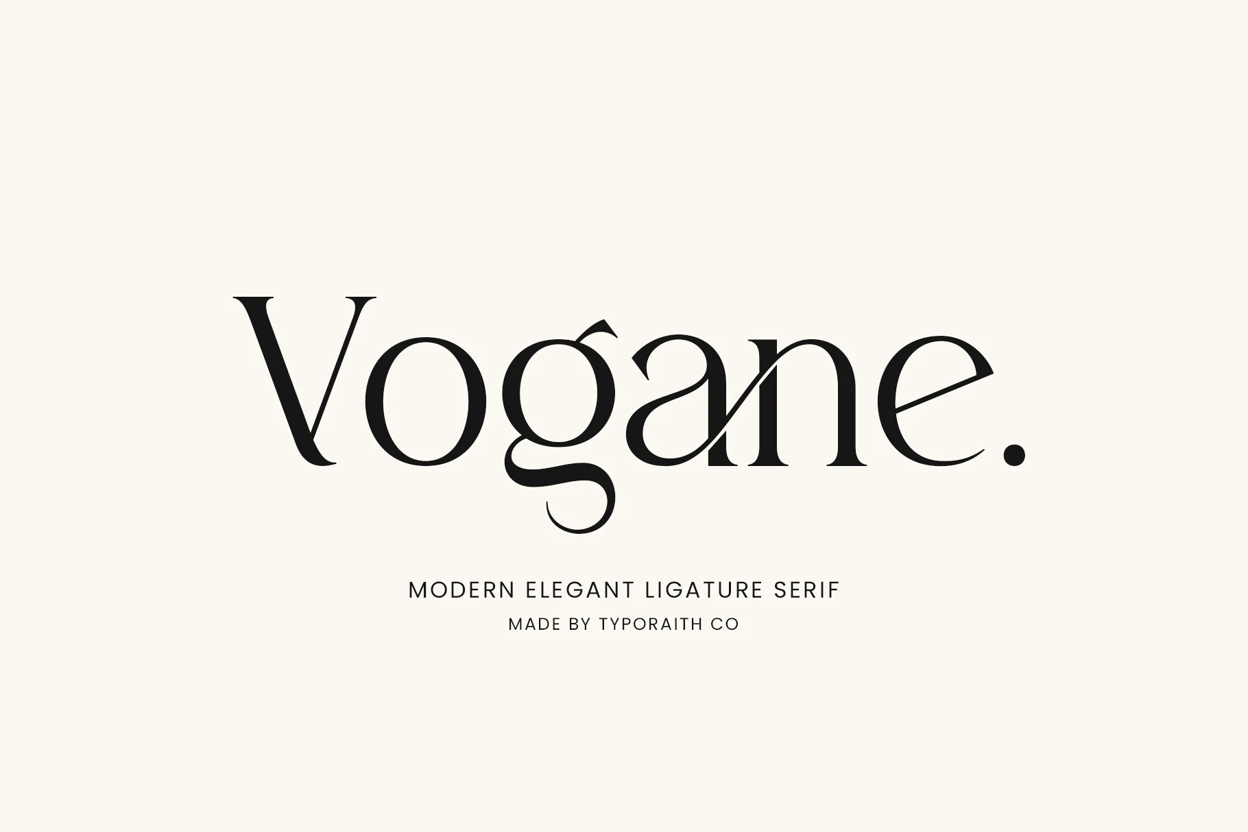 Vogane Font preview with elegant high-contrast serif lettering and flowing curves