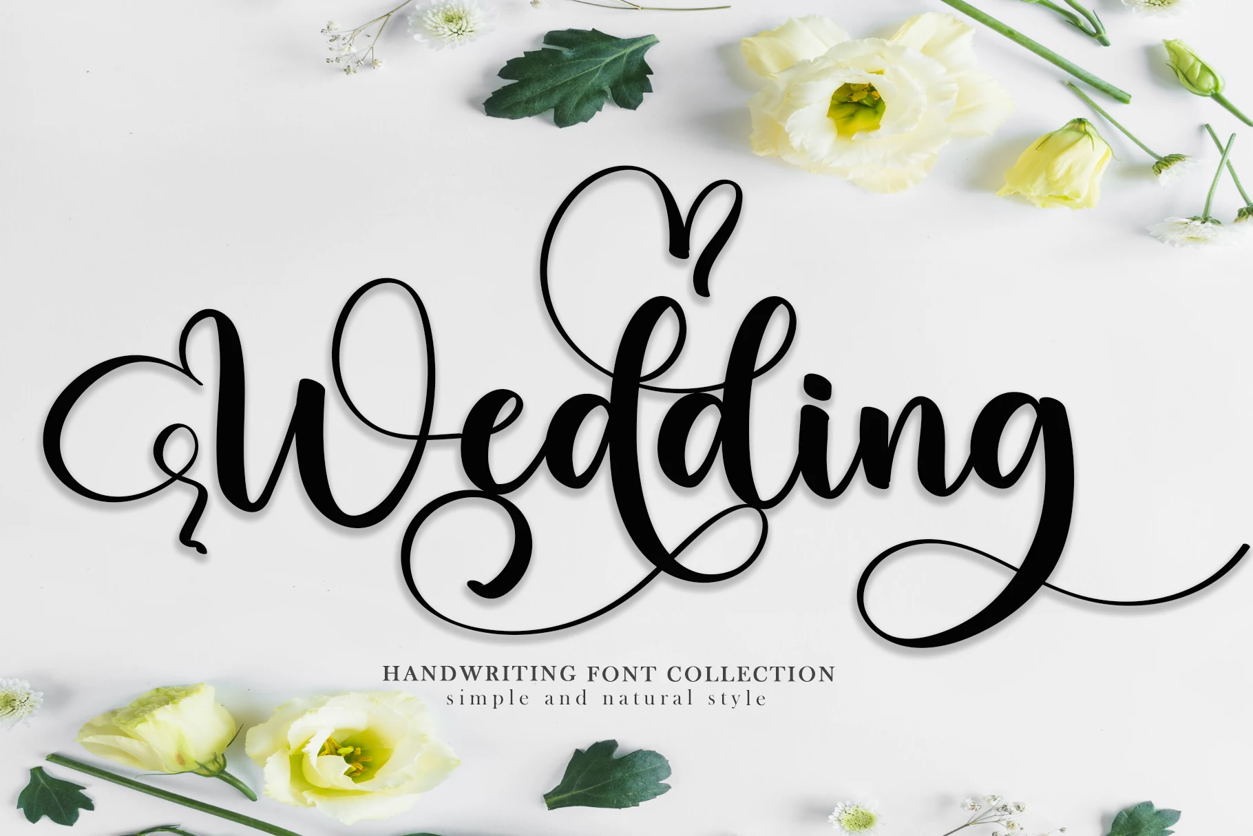 Wedding Font preview with bold handwritten script, rounded strokes, and a long underline swash