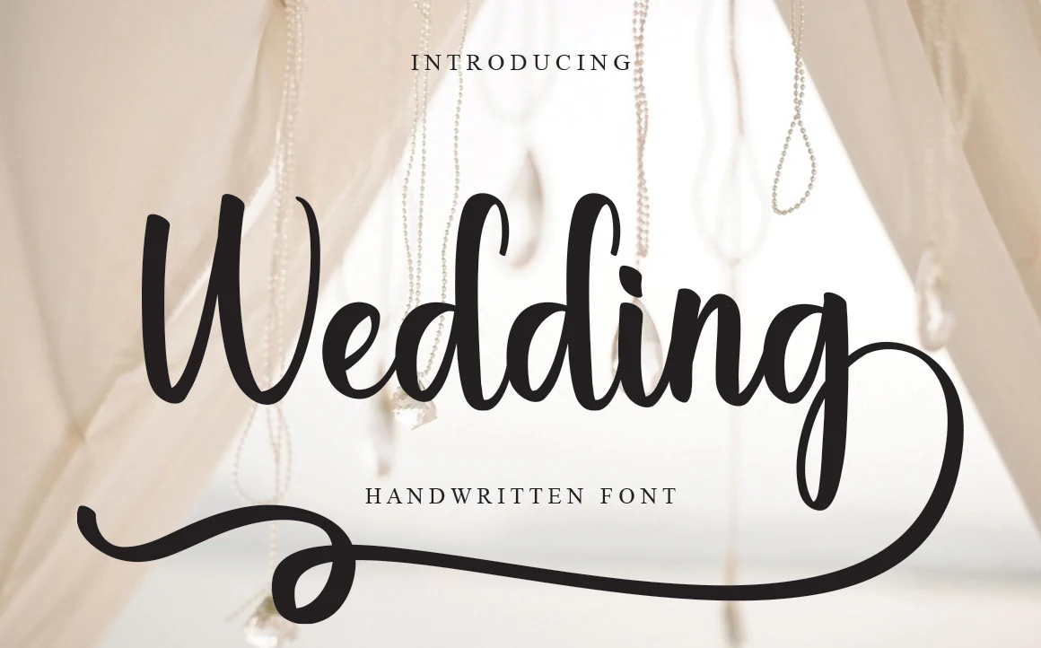 Wedding Font preview in bold black handwritten script with rounded loops