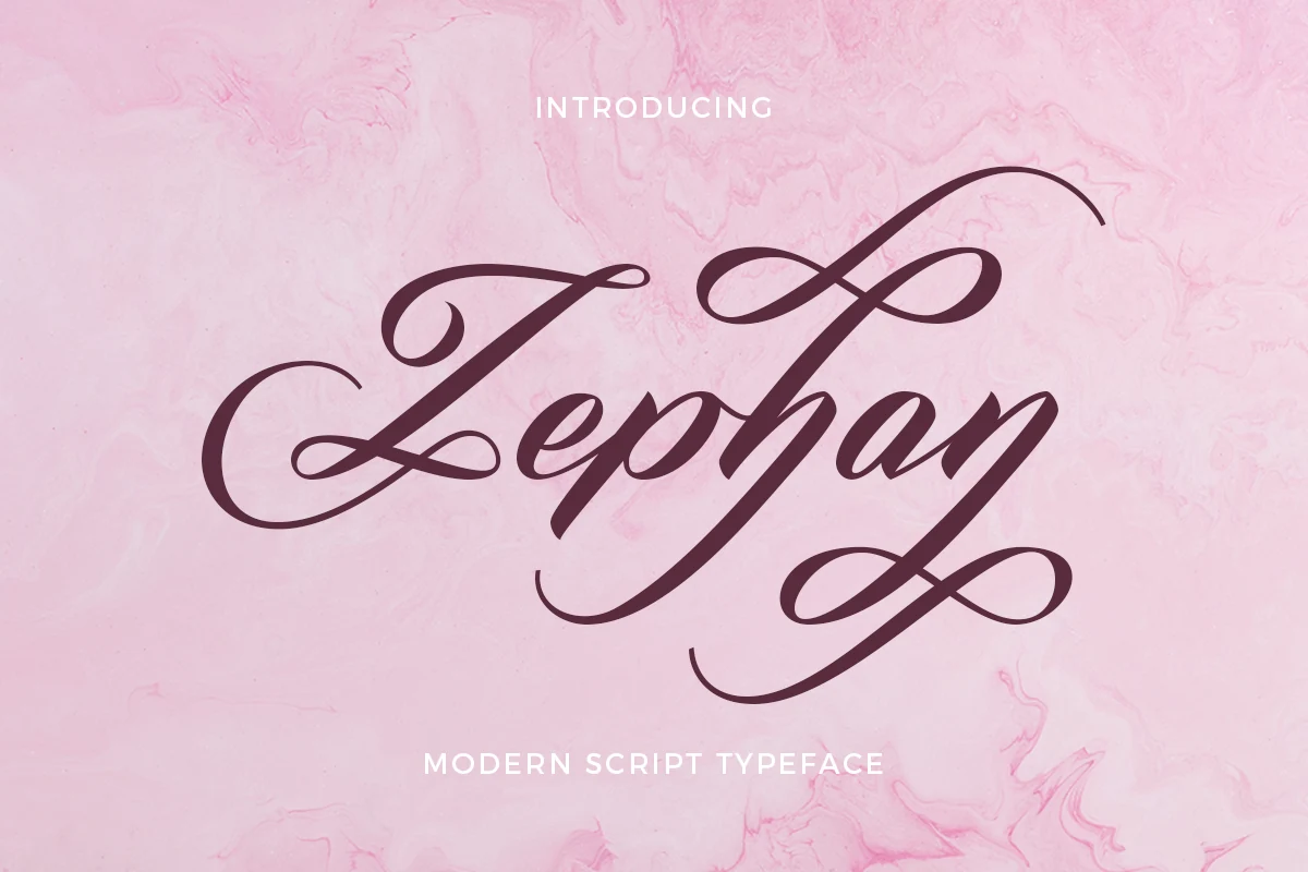 Zephan Font showing flowing handwritten movement with connected letterforms and refined slender strokes